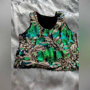 Sequin Embellished Green and Blue Women's Top